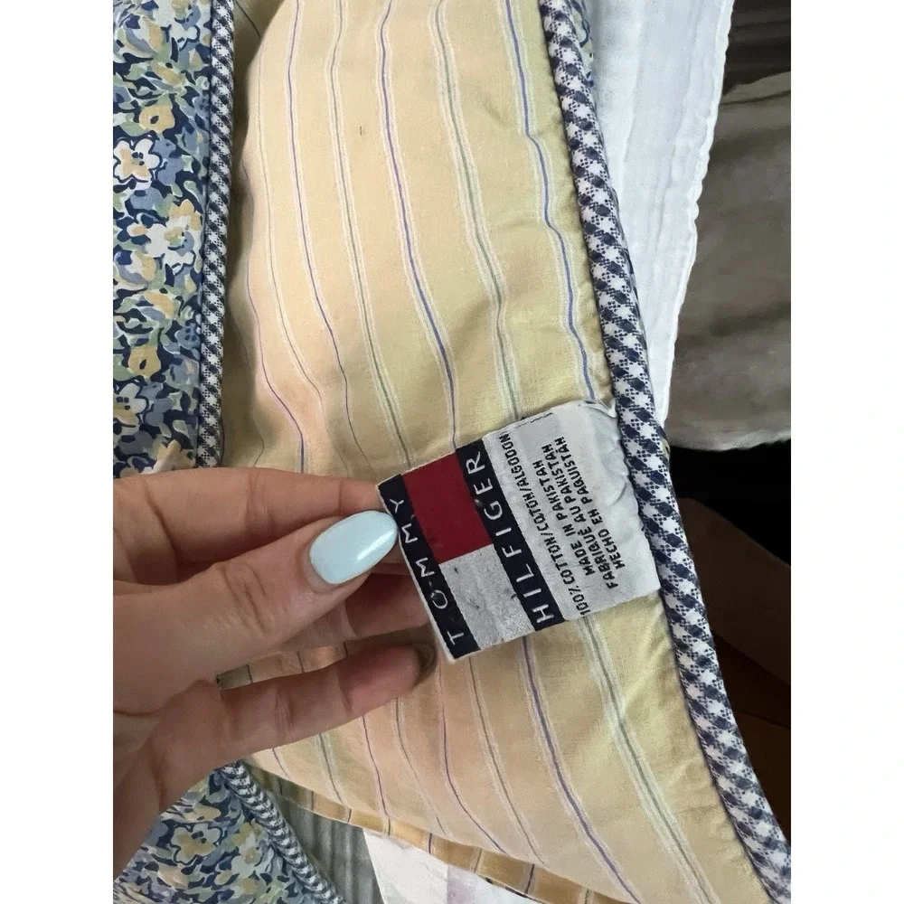Vtg Tommy Hilfiger Elizabeth Anne Queen Comforter Blue Yellow Floral Striped Rev